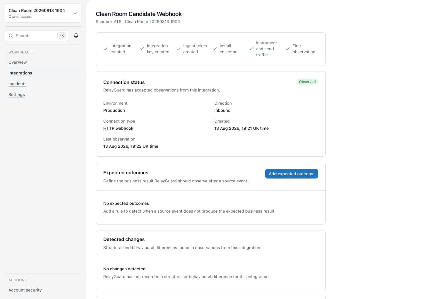 Seamward integration connection with accepted observations